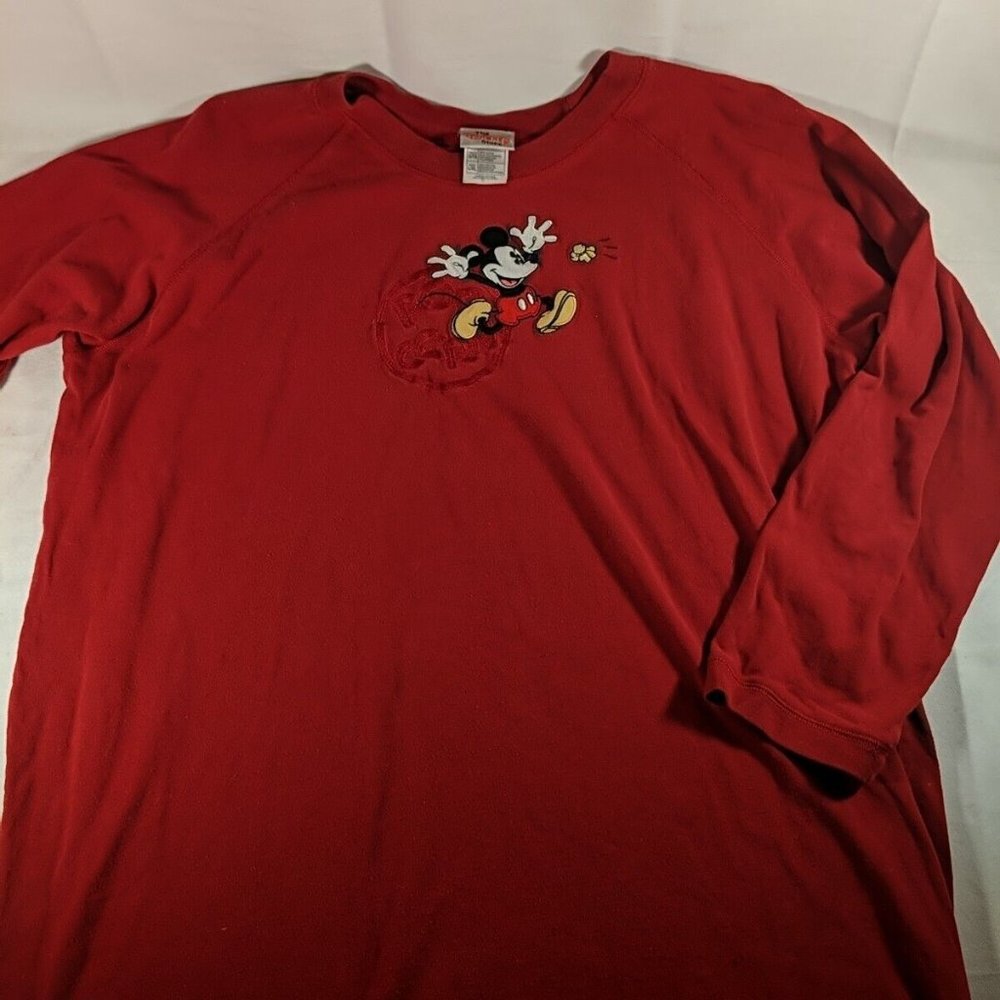 Vtg Disney Embroidered Red Popcorn Mickey Mouse Long Sleeve Shirt Top Women L/XL